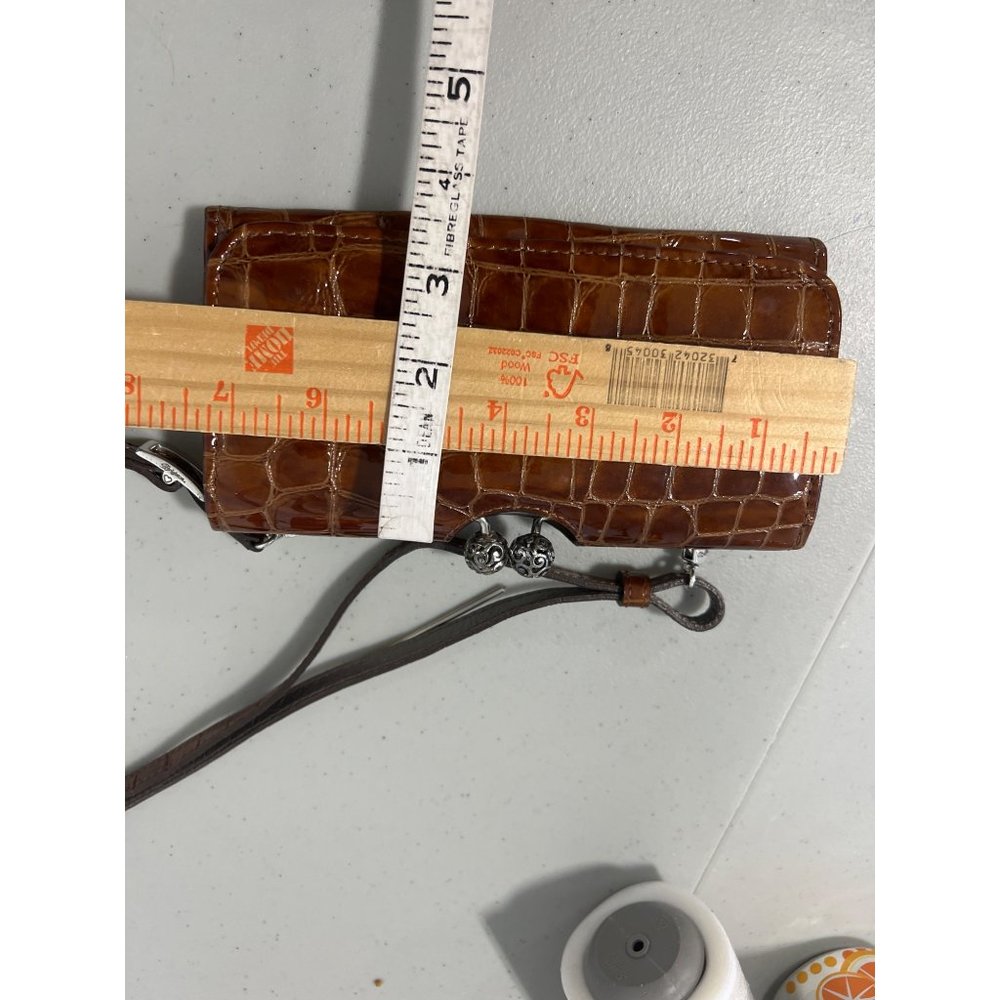 Brighton Vintage Croc Purse Shoulder Bag Brown Snap Flap Front Wallet Crossbody - Picture 8 of 8